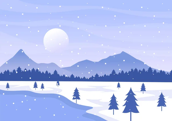 Christmas Winter Landscape New Year Background Vector Illustration View Falling — Stock Vector