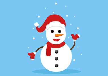 Mutlu Noeller, şirin Noel Baba çizgi filmi, arka plan vektör illüstrasyonu ve Kar Adam 'la Dostlar, bazı hediyeler. İniş Sayfası için Düz Tasarım