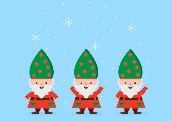 Frohe Weihnachten Netter Cartoon Zwerg Kleine Fantasie Weihnachtsmann Und Elfen — Stockvektor