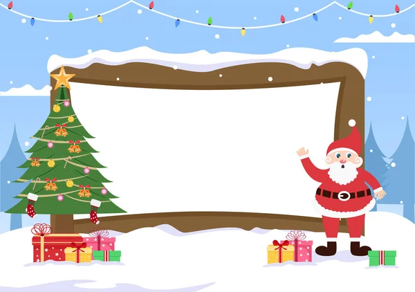 Frohe Weihnachten Mit Weihnachtsmann Oder Schneemann Cartoon Charakter Und Etwas — Stockvektor