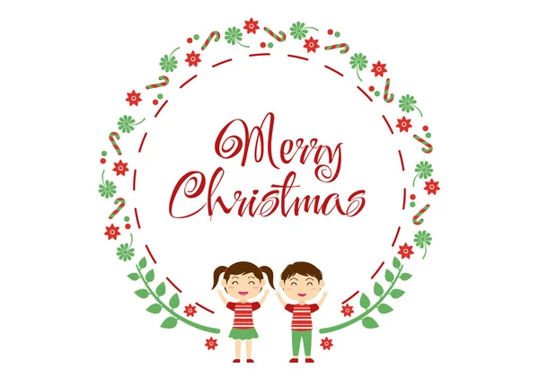 メリークリスマスグリーティングカード背景ベクトルイラストなどの要素とキャンディ テープ 看板へのツリー装飾 — ストックベクタ