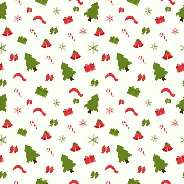 Рождественский Фон Бесшовный Узор Дедом Морозом Деревом Носками Снеговиком Подарками — стоковый вектор