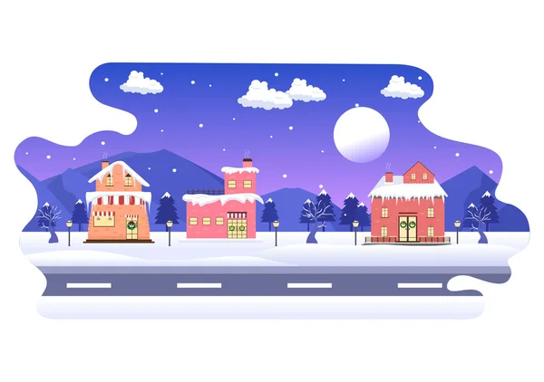 Paesaggio Invernale Con Sfondo Casa Nevicate Panoramiche Città Alberi Silhouette — Foto Stock