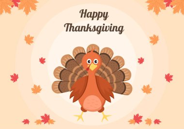 Çizgi film Türkiye, Yapraklar, Tavuk, Balkabağı ve Diğer Dekorasyon veya Arkaplan Vektörü Resimleri İçin Mutlu Şükran Günü Kutlamaları