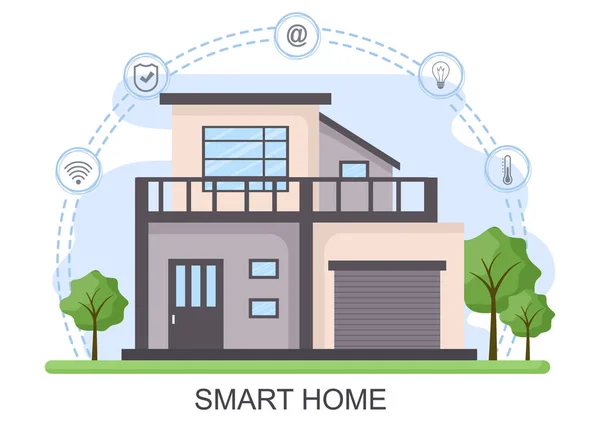 Smart Home Technology House Sistema Controle Iluminação Aquecimento Ventilação Segurança —  Vetores de Stock