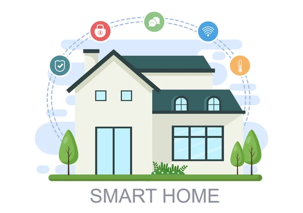 Smart Home Technology House Control System Lighting Heating Ventilation Security - Stok Vektor