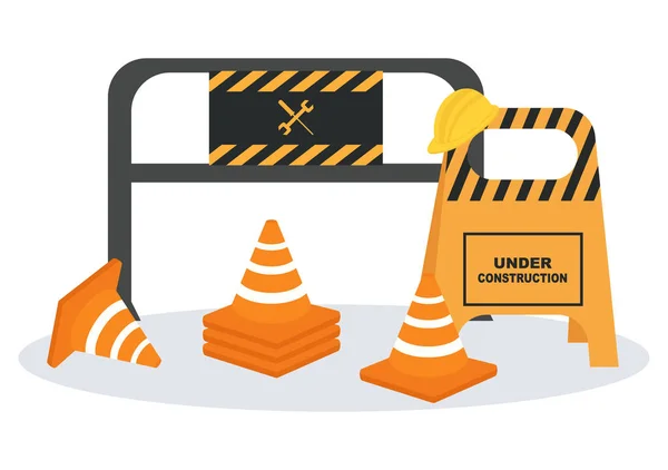 Construction Symbol Worker Hold Stop Road Sign Tape Warning Cone — Stock Vector