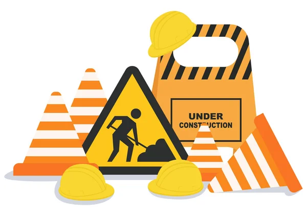 Construction Symbol Worker Hold Stop Road Sign Tape Warning Cone — Stock Vector