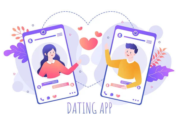 Dating App Couple Male Female Smartphone Match Become Love Relationships — 스톡 벡터