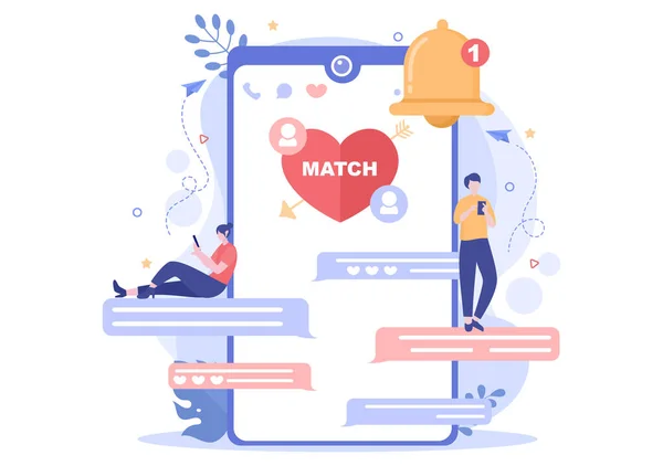 Dating App Couple Male Female Smartphone Match Become Love Relationships — 스톡 벡터