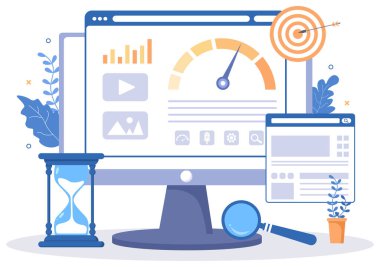 Sunucu, Web Programlama, Mobil Uygulama Geliştirme ve Sayfa Yazılım ile Web Sitesi Yükleme Hızı İyimserleştirmesi. Arkaplan Vektör İllüstrasyonu
