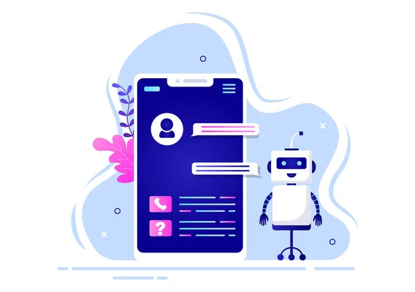 Робот Virtual Assistance Chatbot Background Vector Иллюстрация Разговор Смартфоне Помощью — стоковый вектор