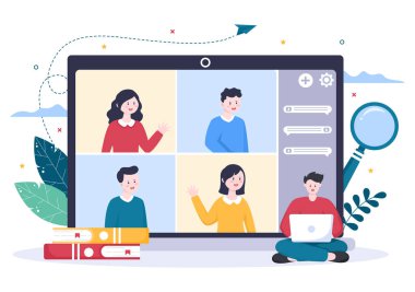 Business Online Training, Seminer veya Kurslar Arkaplan Vektörü İllüstrasyonu. Danışman Pazarlama, Satış, Rapor, E-Ticaret Hakkında Sunum Yapıyor. Banner ve İniş Sayfası İçin