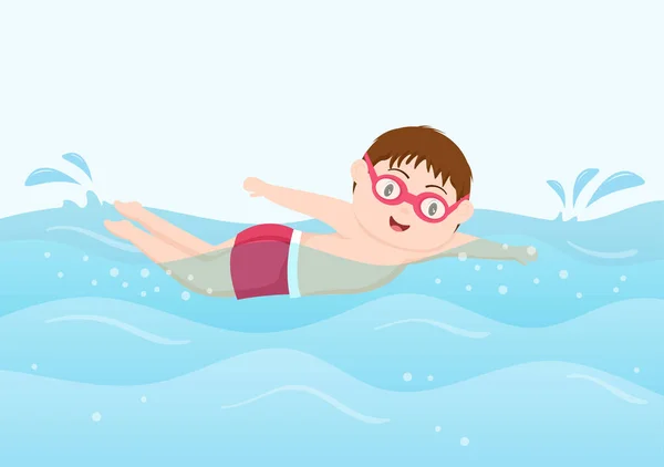 Nette Kleine Kinder Schwimmen Hintergrund Vector Illustration Flachen Cartoon Stil — Stockvektor