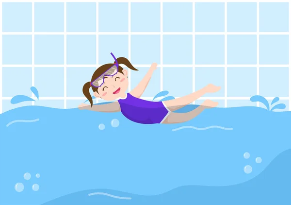 Cute Little Kids Swimming Background Εικονογράφηση Διάνυσμα Επίπεδο Στυλ Κινουμένων — Διανυσματικό Αρχείο