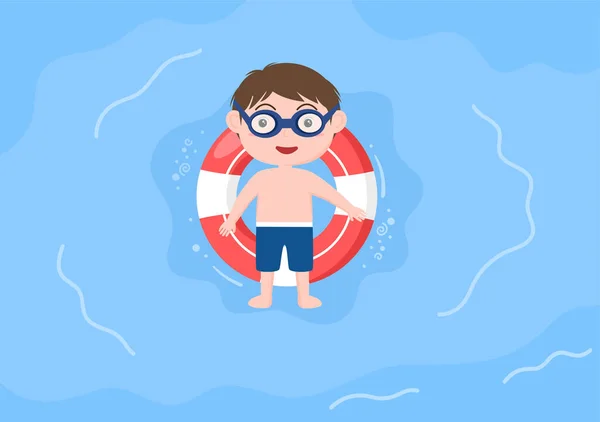 Cute Little Kids Swimming Background Εικονογράφηση Διάνυσμα Επίπεδο Στυλ Κινουμένων — Διανυσματικό Αρχείο