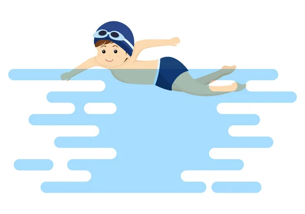 Cute Little Kids Swimming Background Εικονογράφηση Διάνυσμα Επίπεδο Στυλ Κινουμένων — Διανυσματικό Αρχείο