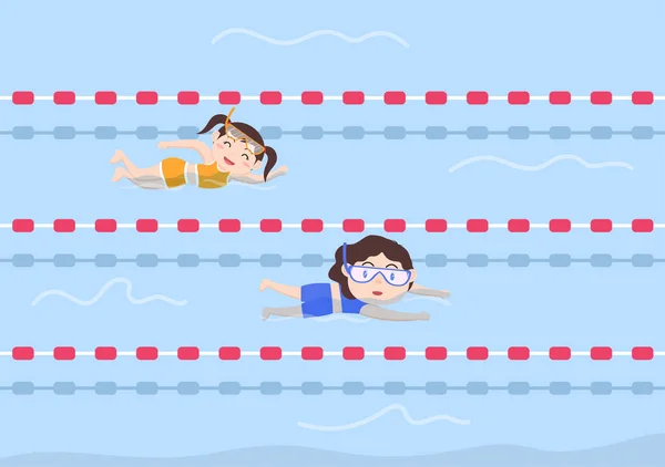 Nette Kleine Kinder Schwimmen Hintergrund Vector Illustration Flachen Cartoon Stil — Stockvektor