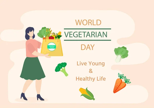Всесвітній Вегетаріанський День Милий Мультфільм Векторні Ілюстрації Різних Видів Овочів — стоковий вектор