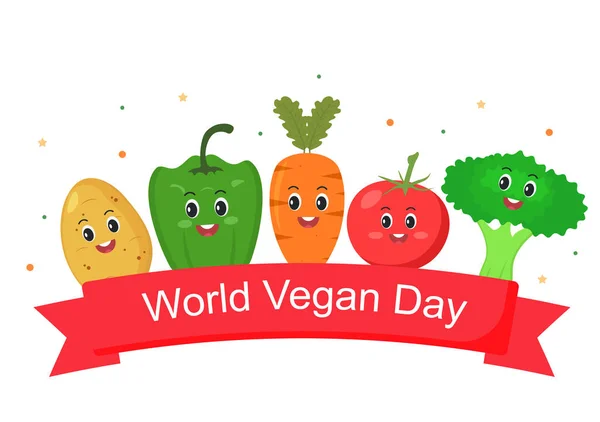 Journée Mondiale Des Végétariens Illustration Vectorielle Dessins Animés Mignons Divers — Image vectorielle