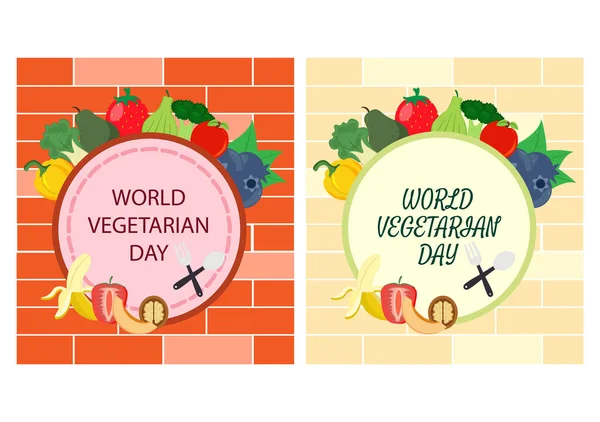 World Vegetarian Day Cute Cartoon Vector Illustration Various Types Vegetables — 스톡 벡터
