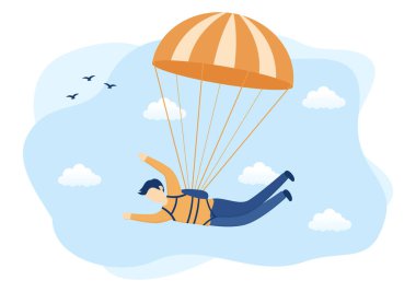 Skydive, paraşütle atlama ve yüksek atlama ile yapılan bir tür açık hava aktivitesi sporudur. Şirin Çizgi Film Arkaplan Vektörü İllüstrasyonu