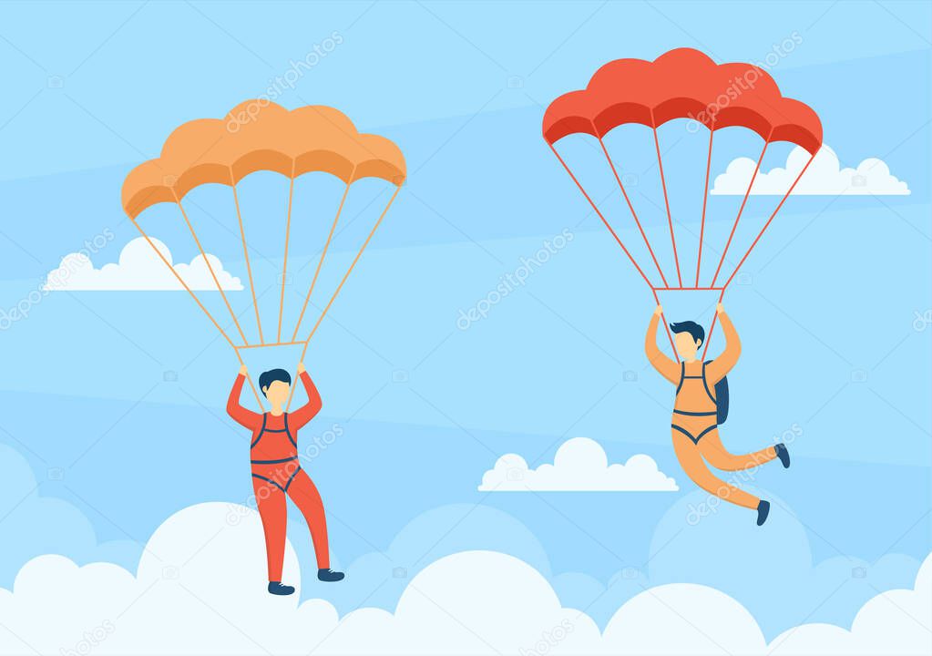 Skydive is a Type Sport of Outdoor Activity Recreation Using Parachute and High Jump in Sky Air. Cute Cartoon Background Vector Illustration