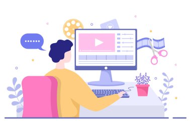 İçerik Oluşturucu Freelancer Blogger ve Video Vlogger Prodüksiyonu Arkaplan Vektörü Resimleri Poster ya da Web Tasarım Şablonu için kullanılabilir