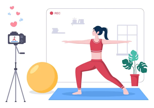 Блогер Yoga Content Creator Записал Сети Видео Занятиями Спортом Заботой — стоковый вектор