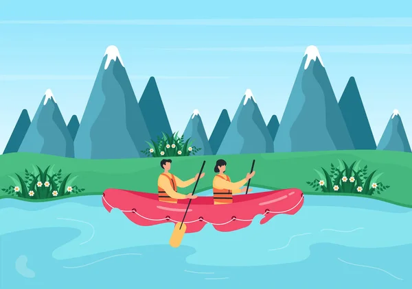 Rafting Background Flat Cartoon Vector Illustration People Activity Θαλάσσια Σπορ — Διανυσματικό Αρχείο