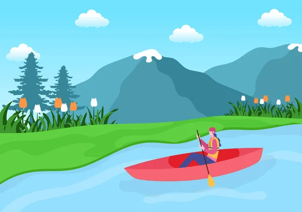 Rafting Background Flat Cartoon Vector Illustration People Activity Θαλάσσια Σπορ — Διανυσματικό Αρχείο