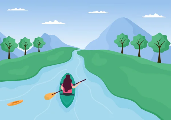 Rafting Background Flat Cartoon Vector Illustration People Activity Θαλάσσια Σπορ — Διανυσματικό Αρχείο