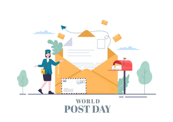 World Post Day Háttér Melyik Ünneplik Október Postaláda Térkép Madár — Stock Vector