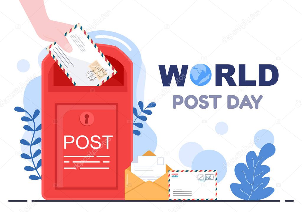 World Post Day Background Which is Celebrated on October 9 with Mail Box, Map, Bird or Letter for Greeting, Poster, Profile Photo. Vector Illustration