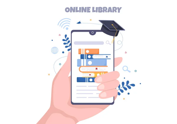 Online Bibliotheek Digitale Onderwijs Achtergrond Met Afstandsonderwijs Opgenomen Klassen Video — Stockvector