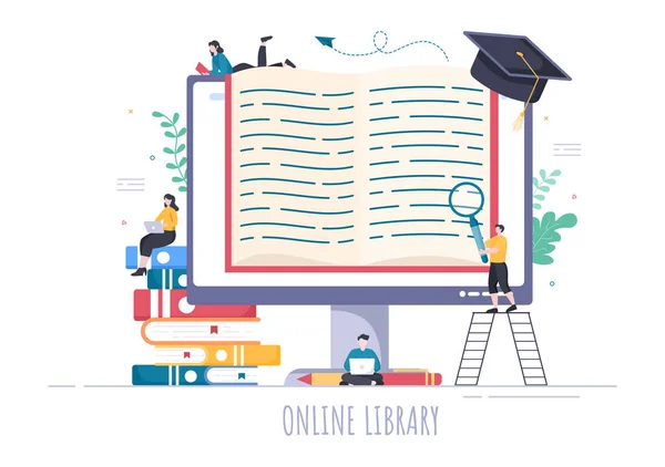 Online Bibliothek Digitaler Bildungshintergrund Mit Fernunterricht Aufgezeichnetem Unterricht Video Tutorial — Stockvektor