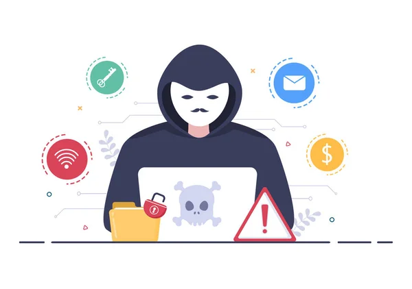 Hacker Utilisation Serveur Informatique Activité Base Données Piratée Stockage Réseau — Image vectorielle