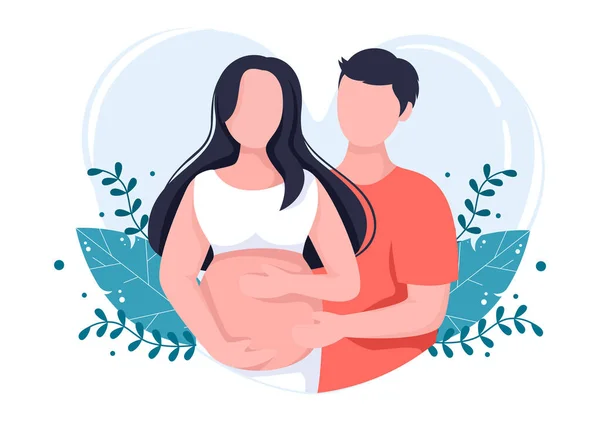 Těhotná Pár Pozadí Vektor Ilustrace Manželem Pečuje Objetí Jeho Manželka — Stockový vektor