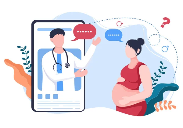 Zwangere Dame Moeder Online Medische Raadpleging Door Zwangerschap Arts Met — Stockvector