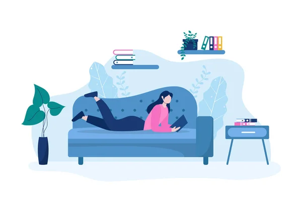 Entspannen Sie Sich Hause Mit Menschen Die Auf Dem Sofa — Stockvektor