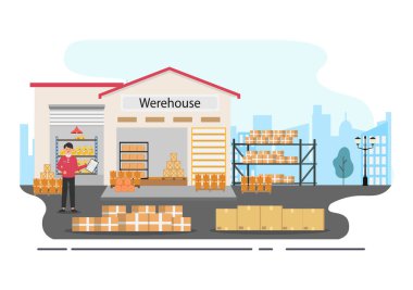 Kargo Taşımacılık Lojistik Teslimatı Crane Gemisi, Kamyon ya da Uçak Taşımacılığı Kullanarak Malları Teslim Etme Konsepti. Arkaplan Vektör İllüstrasyonu