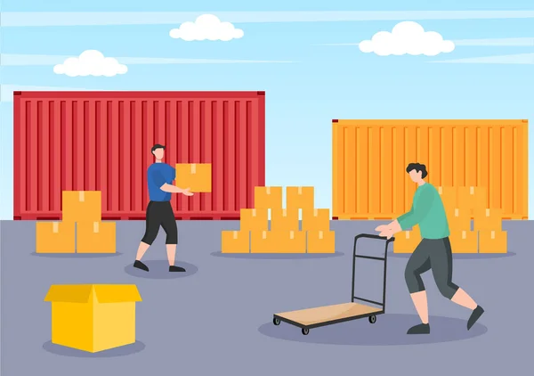 Godsfrakt Container Logistik Leverans Med Konceptet Att Leverera Varor Med — Stock vektor