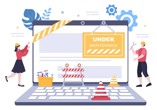 Programvara System Underhåll Vektor Illustration Felaktig Webbplats Utveckling Och Uppdatering — Stock vektor