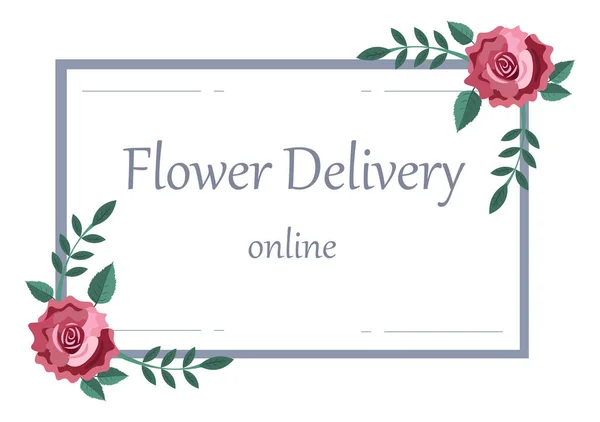 Flower Delivery Service Online Business Dengan Courier Holding Flowers Order - Stok Vektor