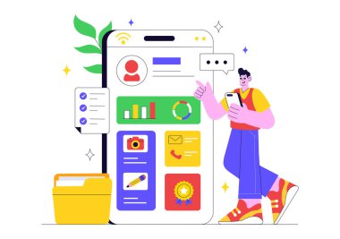 Profil Bilgileri, Özgeçmişi ve Özgeçmiş Geliştirme Konseptiyle Kişisel Portföy Vektör İllüstrasyonu