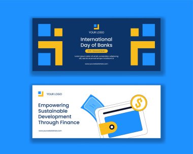Düz Çizgi Film Biçiminde Uluslararası Bankalar Günü için Yatay Bayrak İllüstrasyonu