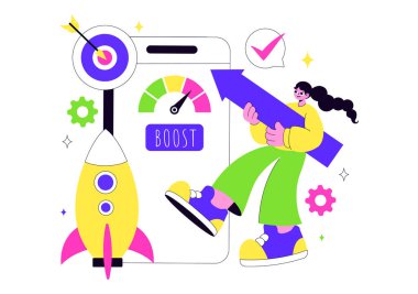 Bir Dijital Pazarlama Roketi, Şirket Kariyeri Geliştirme ve Kâr Artırma Başarısı ile İş Geliştirme Vektörü İllüstrasyonuName