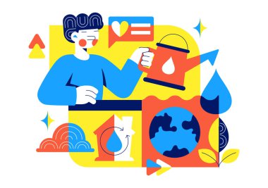 Gelecek Nesiller İçin Sürdürülebilir Kullanım Çevresel Korunma Özelliklerini Özetleyen Su Koruma Vektörü İllüstrasyonu