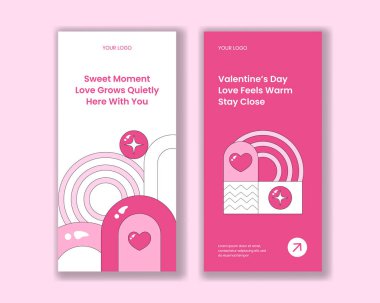 Düz Çizgi Film El Tarzı ile Sevgililer Günü Teması Verilen Dikey Sancak