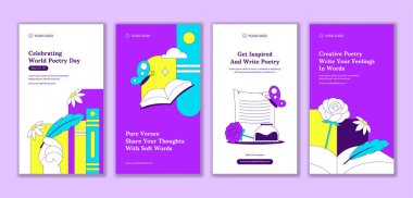 El Çizimi Dünya Şiir Günü Sosyal Medya Hikayeleri İçin Düz Arkaplan Tasarımı